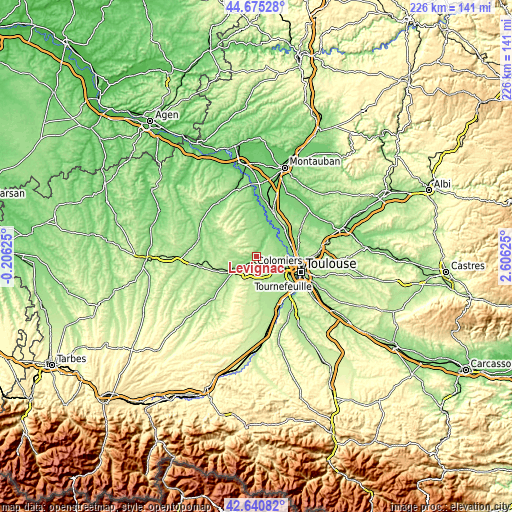 Topographic map of Lévignac