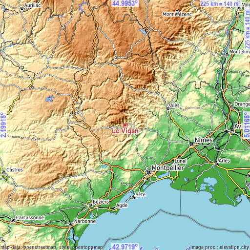 Topographic map of Le Vigan