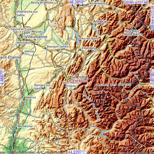 Topographic map of Le Versoud