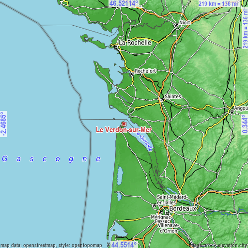 Topographic map of Le Verdon-sur-Mer