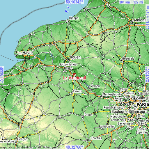 Topographic map of Le Vaudreuil