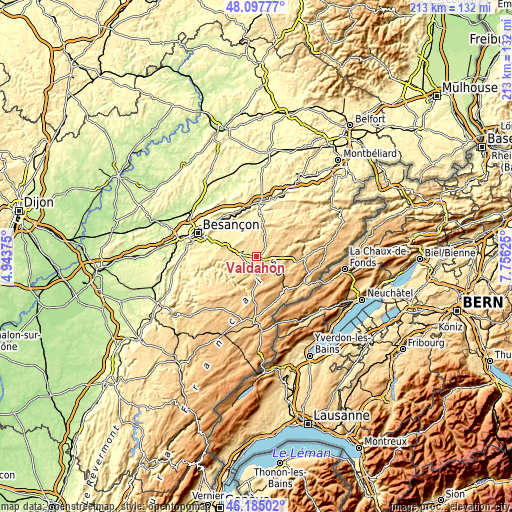 Topographic map of Valdahon