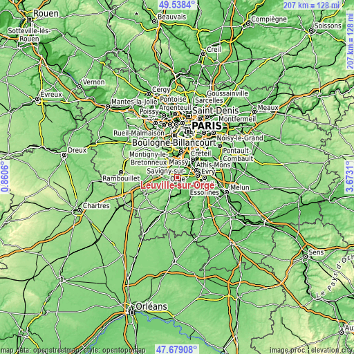 Topographic map of Leuville-sur-Orge