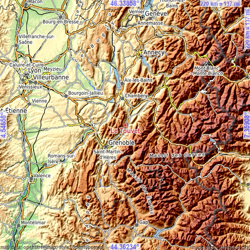 Topographic map of Le Touvet