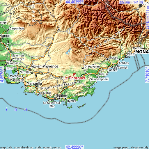 Topographic map of Le Thoronet