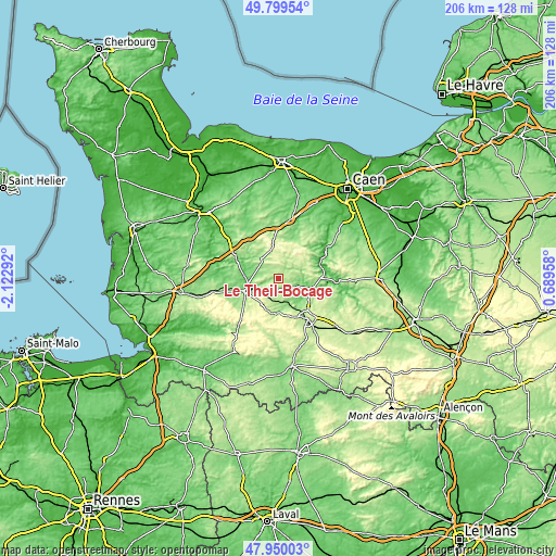 Topographic map of Le Theil-Bocage