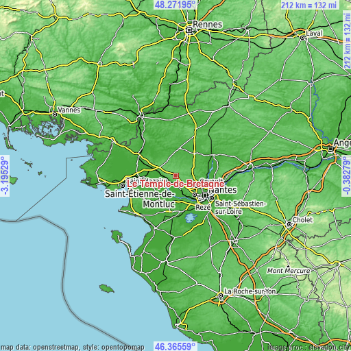 Topographic map of Le Temple-de-Bretagne