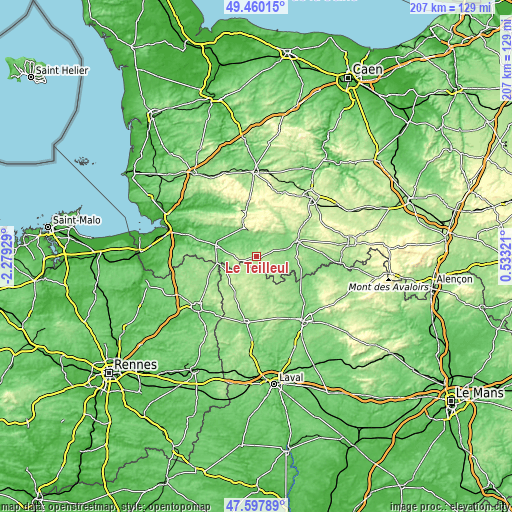 Topographic map of Le Teilleul