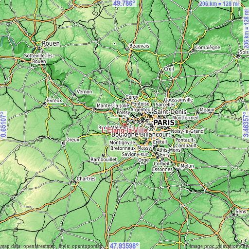 Topographic map of L’Étang-la-Ville