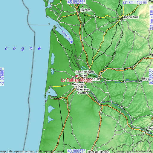 Topographic map of Le Taillan-Médoc