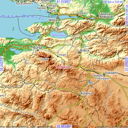 Topographic map of Tahtaköprü