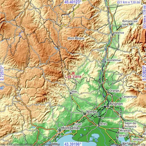 Topographic map of Les Vans