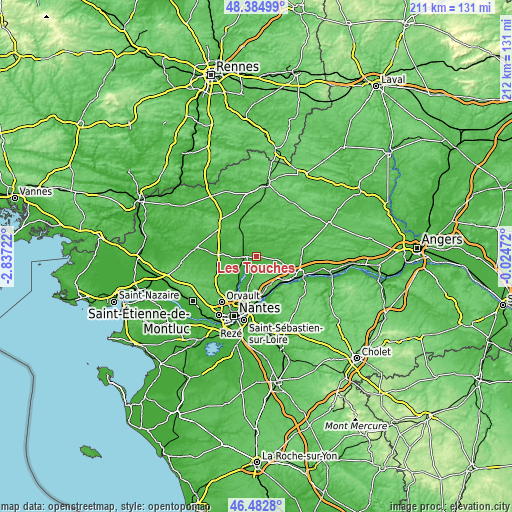 Topographic map of Les Touches