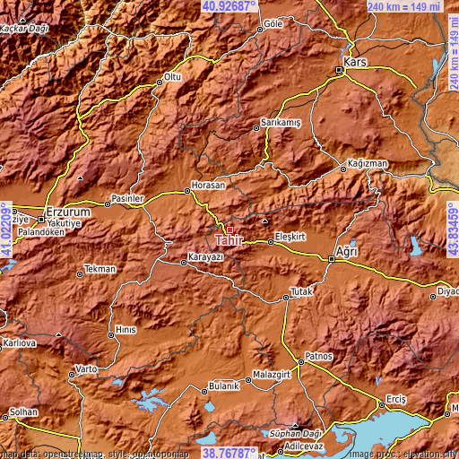 Topographic map of Tahir
