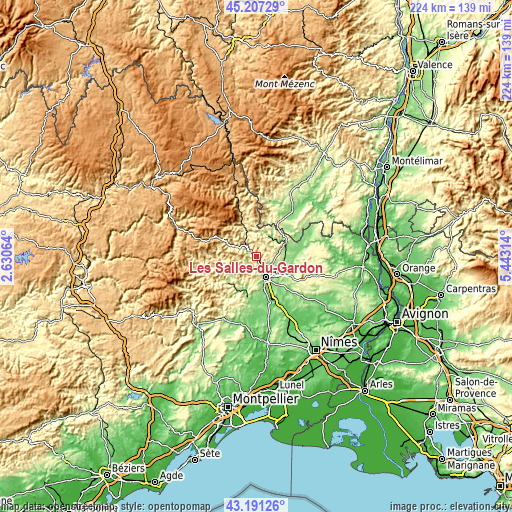 Topographic map of Les Salles-du-Gardon