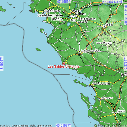 Topographic map of Les Sables-d’Olonne