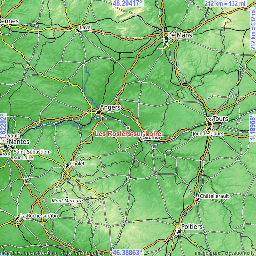 Topographic map of Les Rosiers-sur-Loire