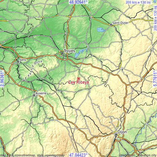 Topographic map of Les Riceys