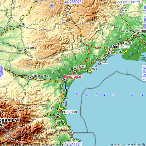 Topographic map of Lespignan