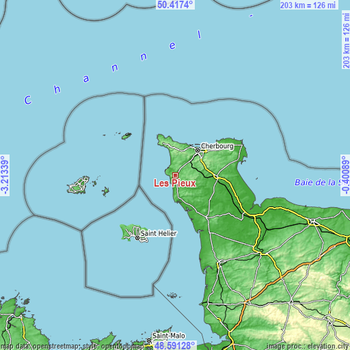 Topographic map of Les Pieux