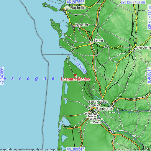 Topographic map of Lesparre-Médoc