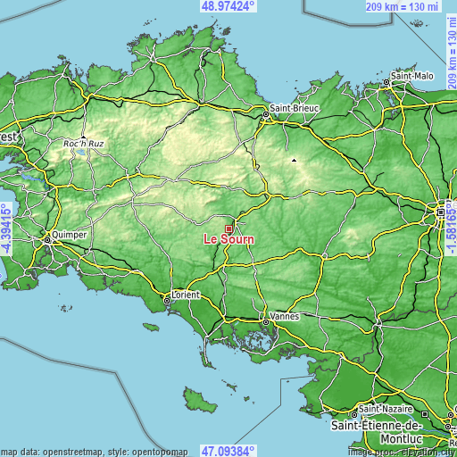 Topographic map of Le Sourn