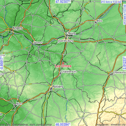 Topographic map of Les Ormes