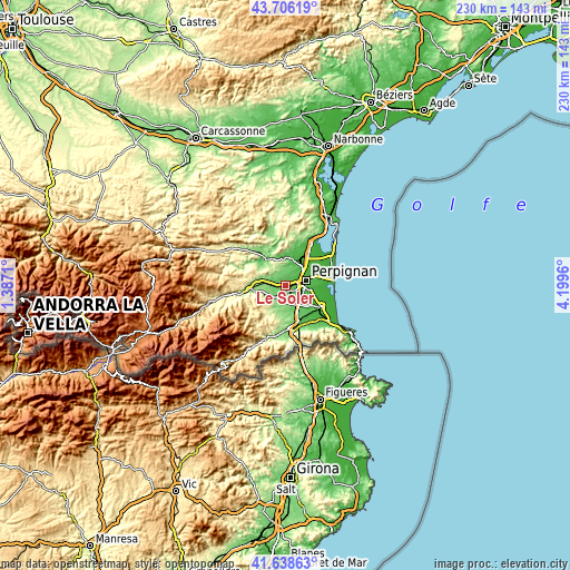 Topographic map of Le Soler