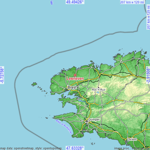 Topographic map of Lesneven