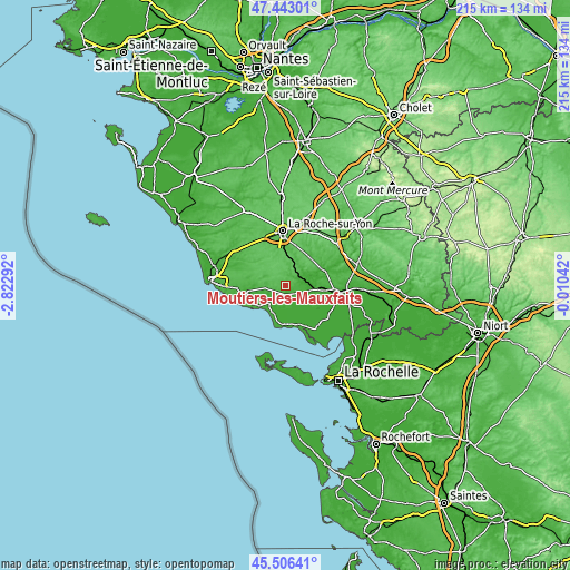 Topographic map of Moutiers-les-Mauxfaits