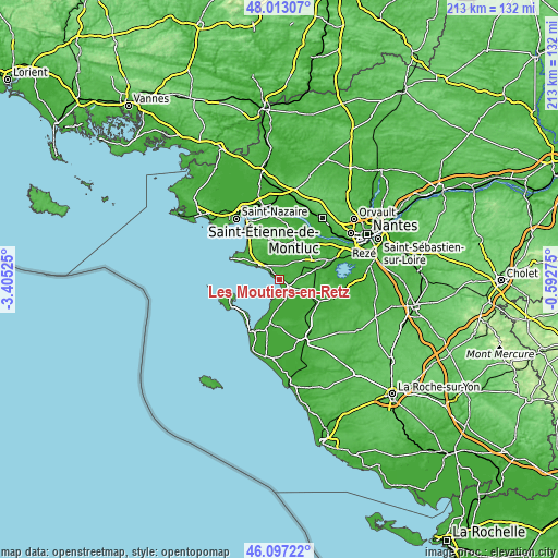 Topographic map of Les Moutiers-en-Retz