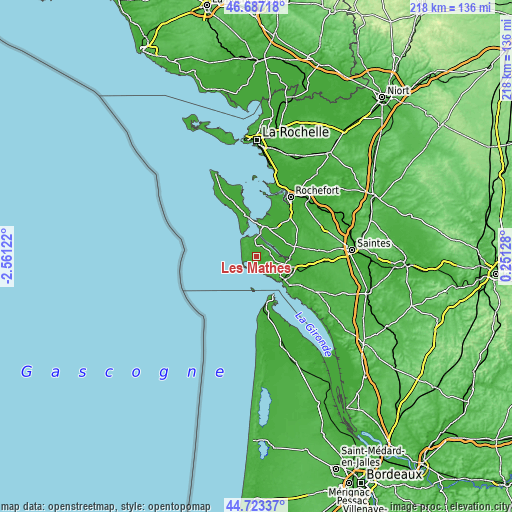 Topographic map of Les Mathes