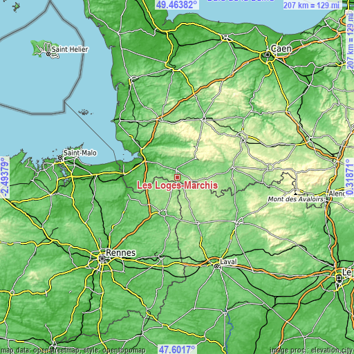 Topographic map of Les Loges-Marchis