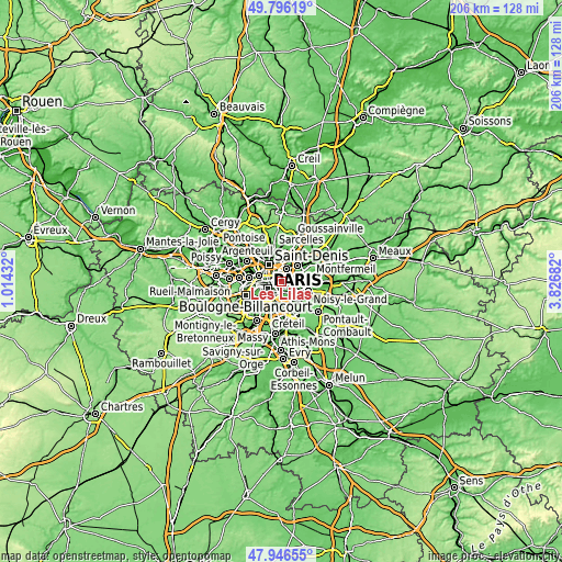 Topographic map of Les Lilas