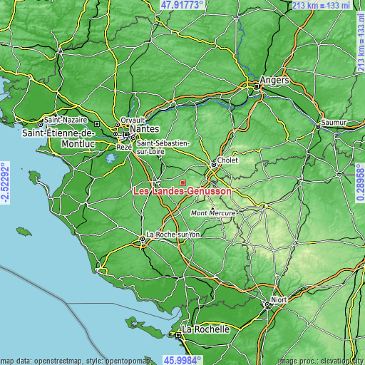 Topographic map of Les Landes-Genusson