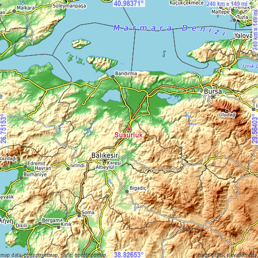 Topographic map of Susurluk