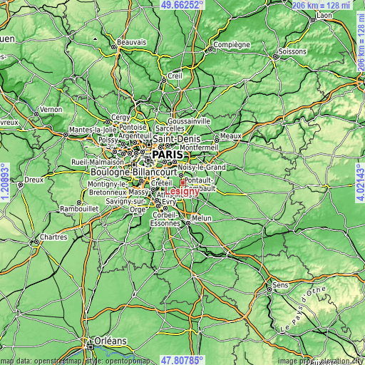 Topographic map of Lésigny