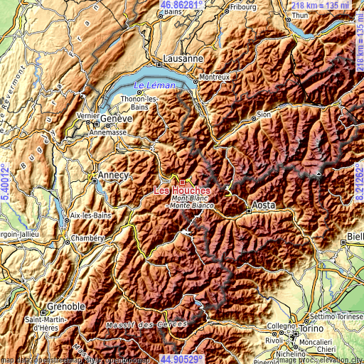 Topographic map of Les Houches