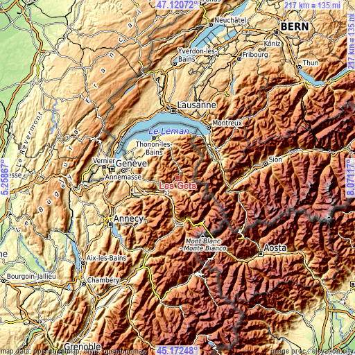 Topographic map of Les Gets