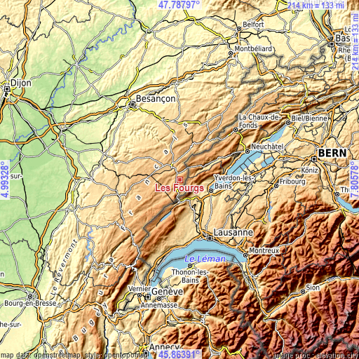 Topographic map of Les Fourgs