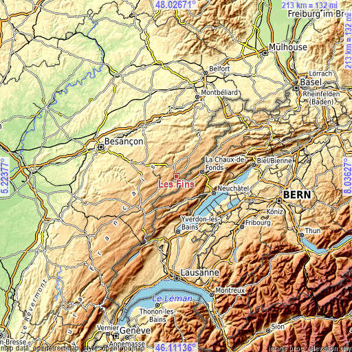 Topographic map of Les Fins