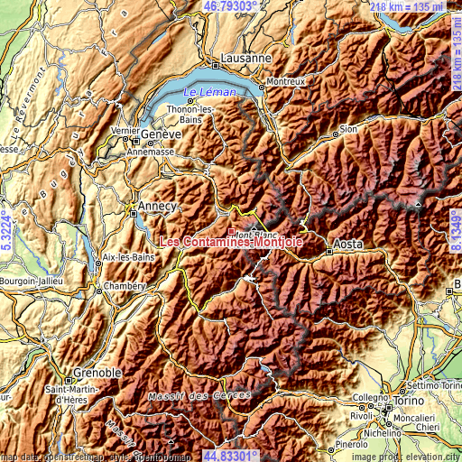 Topographic map of Les Contamines-Montjoie