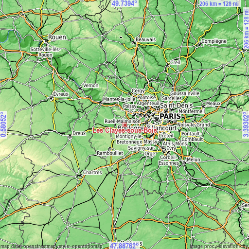 Topographic map of Les Clayes-sous-Bois
