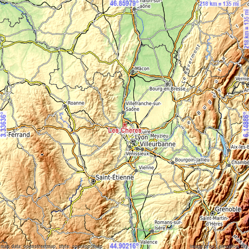 Topographic map of Les Chères