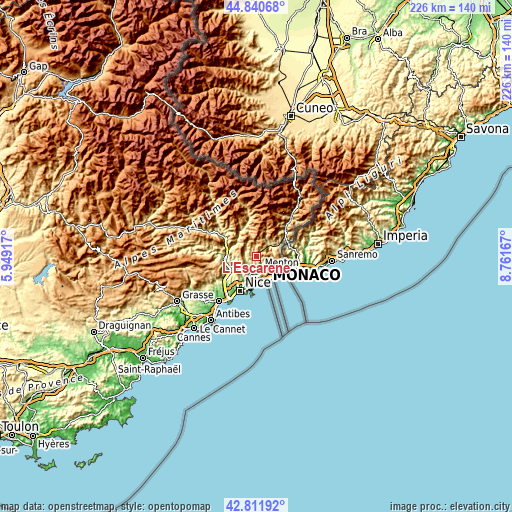 Topographic map of L’Escarène