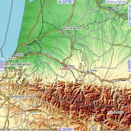 Topographic map of Lescar