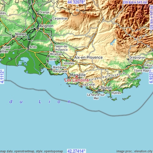 Topographic map of Les Camoins