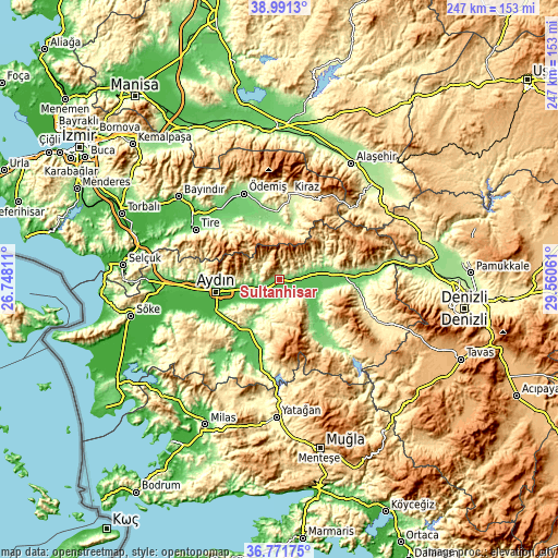 Topographic map of Sultanhisar