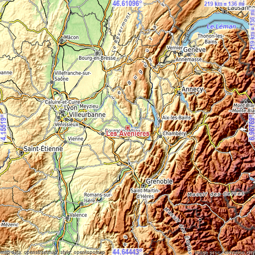 Topographic map of Les Avenières