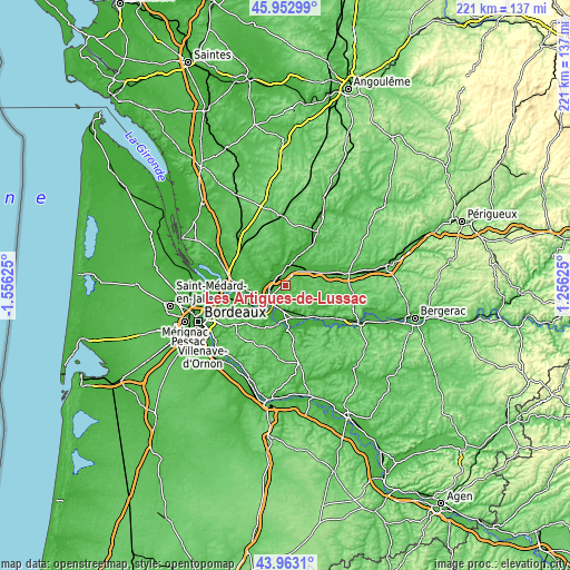 Topographic map of Les Artigues-de-Lussac